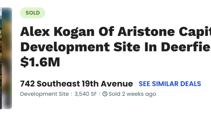 Alex Kogan Of Aristone Capital Acquires Development Site In Deerfield Beach For $1.6M
